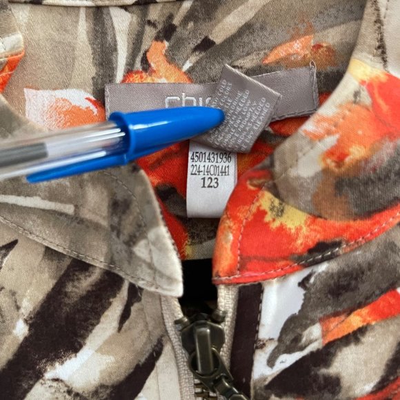 Chico's Size 2 Floral Full Zip Coat Orange Brown Jacket Size Med/12 Pockets - Picture 6 of 6